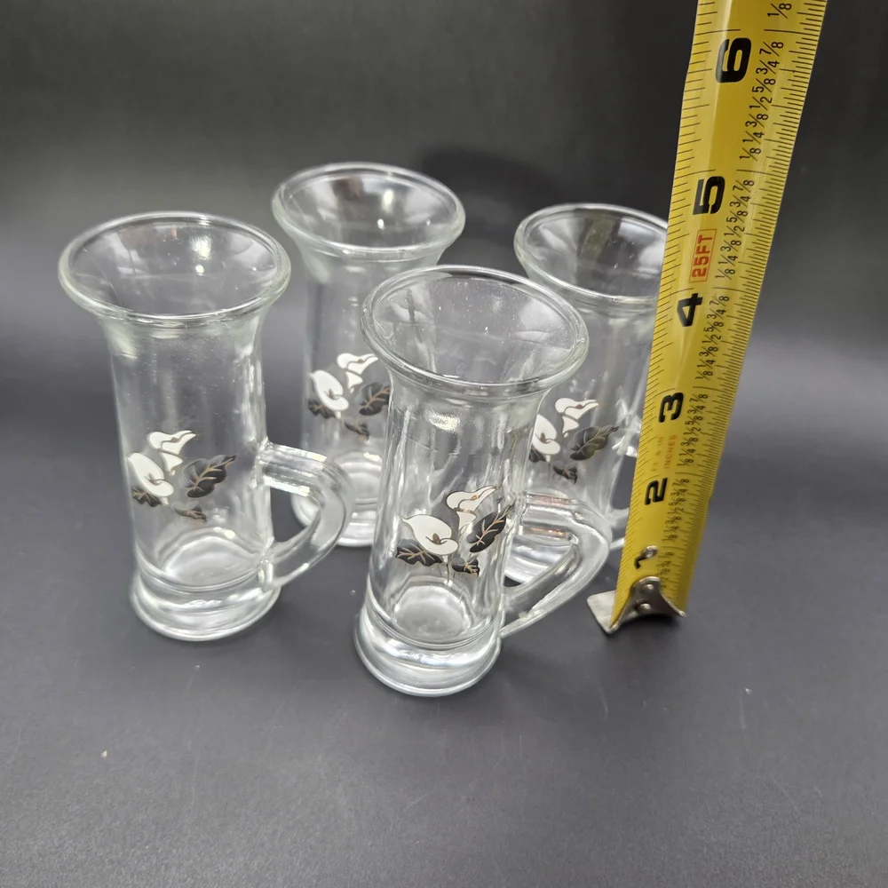 Shot Glasses Clear with Handles And Calla Lily Design Set Of 4